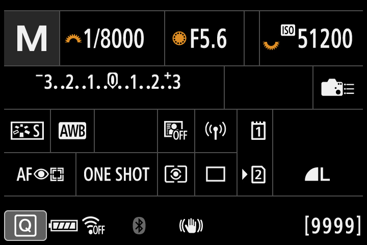EOS R5の背面モニター表示。この高精細なモニター上で見たアイコンのイメージを、ドットで違和感なく再現することが求められる。