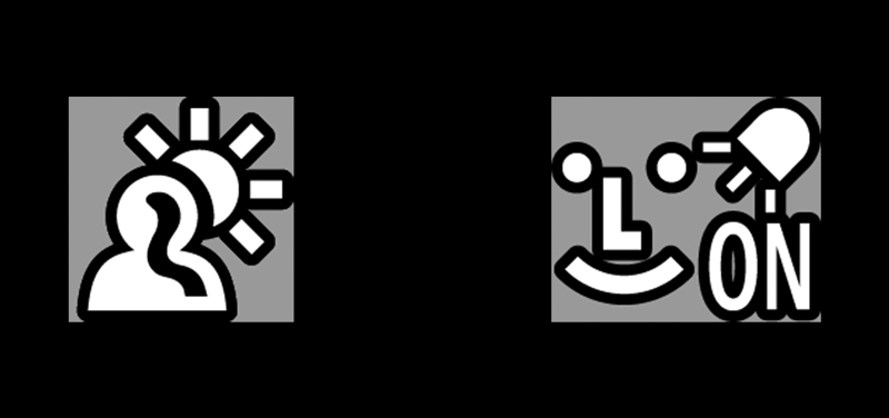 左：逆光補正のアイコン<br>右：ポートレートリライティングのアイコン