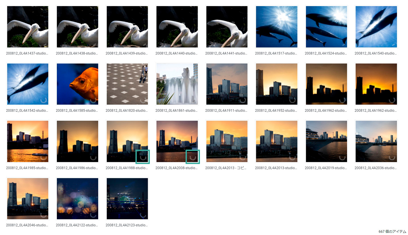 アップロード直後、完全なサムネイルができていない状態でも小さなサムネイルで代用表示されています