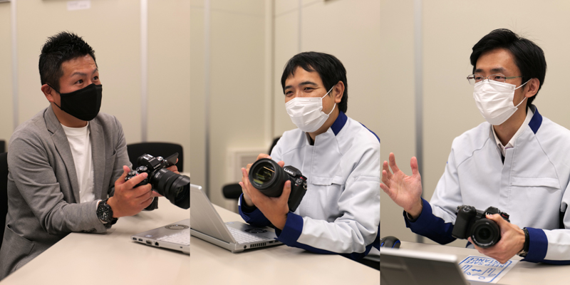 左から角和憲氏（商品企画担当）、岡本晃宏氏（商品設計担当）、栃尾貴之氏（商品設計担当）