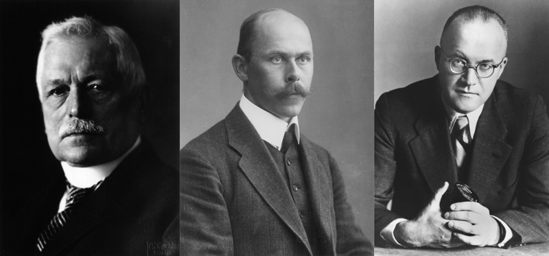 初期ツァイスレンズを手がけた設計者の3名。左からパウル・ルドルフ、エルンスト・ヴァンデルスレブ、ルードヴィッヒ・ベルテレ