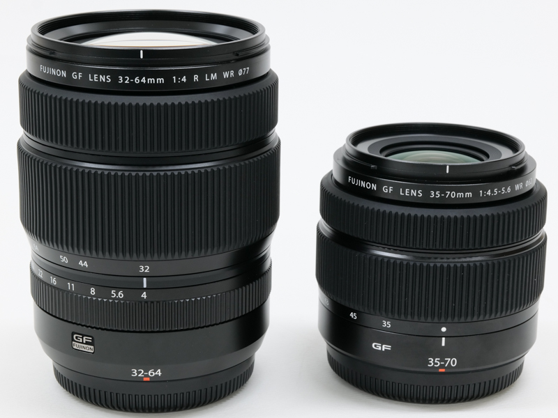左がGF32-64mmF4 R LM WR、右がGF35-70mmF4.5-5.6 WR