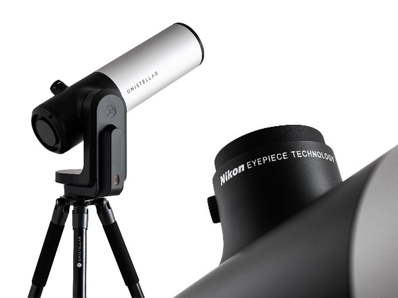 デジタル天体望遠鏡「eVscope 2」（左）、アイピース部分（右）