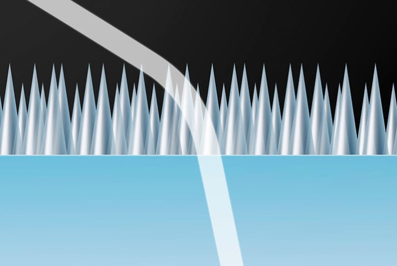 SWCの模式図。光が吸い込まれるように入射するという