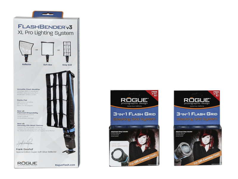 購入対象製品のROGUE Flashbender3 XL PRO（左）とROGUE Flash GRIDおよび同White GRID（右）