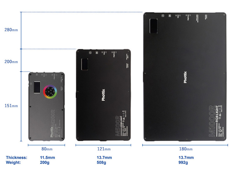左からM200R RGB Light（発売済み）、M500R RGB Light、M1000R RGB Light