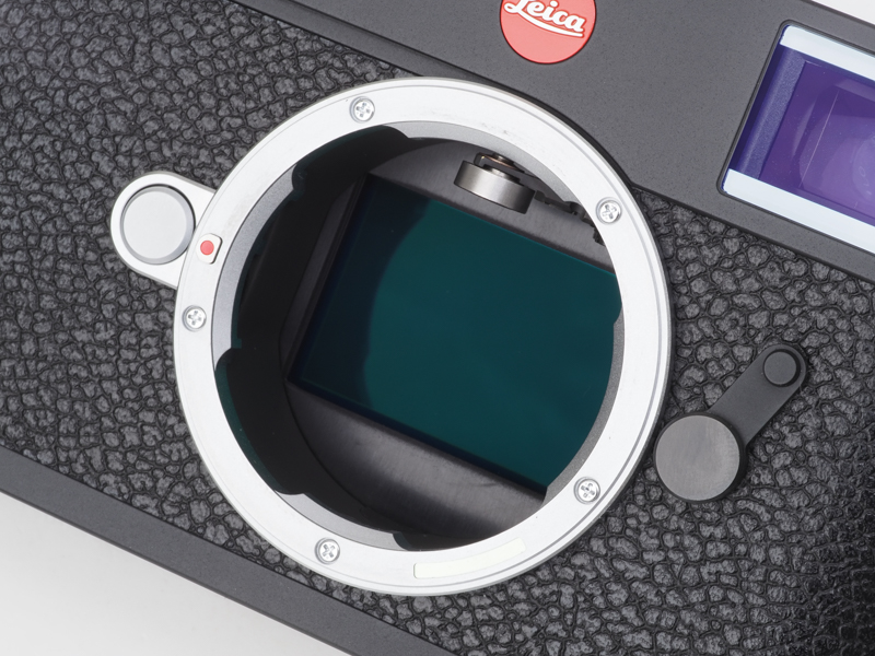 電源を入れると、メカシャッターの幕が上がりセンサーが出てきます。これが基本状態になります。ここで測光も賄おうというわけですね。メカシャッターの幕はこのために黒いですね。