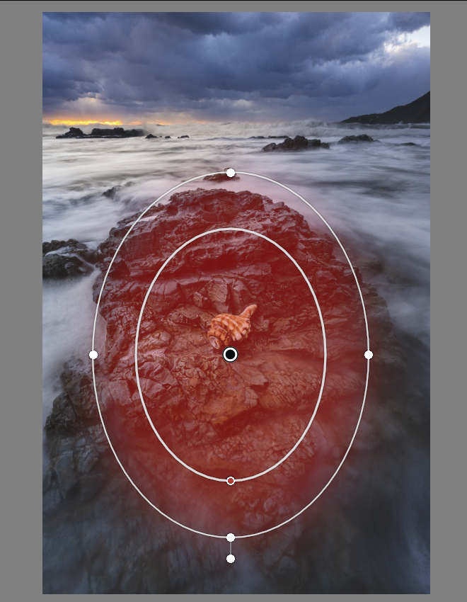 円形グラデーションで貝殻を中心に選択