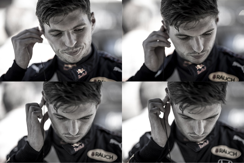 ヘルメットをかぶる前に準備するフェルスタッペン選手。一連の動作が美しく感じた。彼の活躍は、僕にとって非常に大きなモチベーションにつながった<br><span class="fnt-85">EOS R3／RF85mm F1.2 L USM／85mm／絞り優先AE（F1.2､1/500秒、＋0.7EV）／ISO 200／WB：太陽光</span>