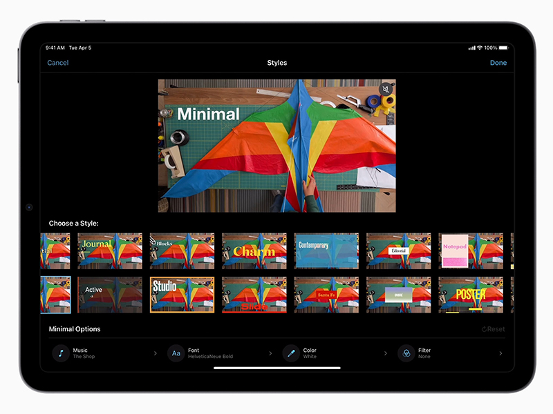 動画全体に適用するスタイルの選択画面