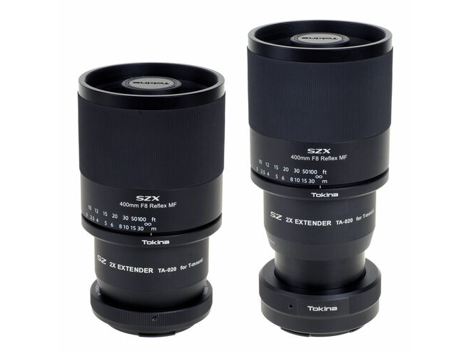 2倍エクステンダー装着イメージ（左：一眼レフ用／右：ミラーレス用）