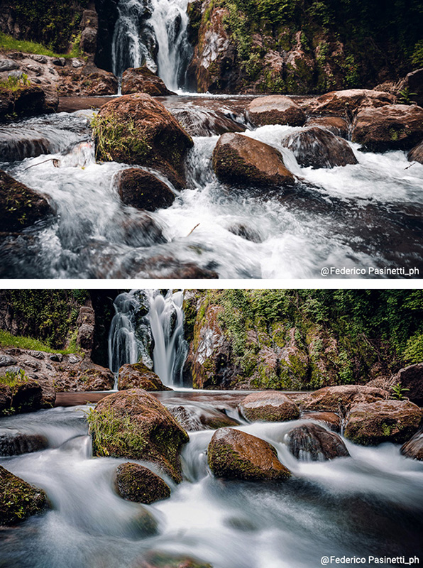 上：フィルターなし。下：フィルターあり