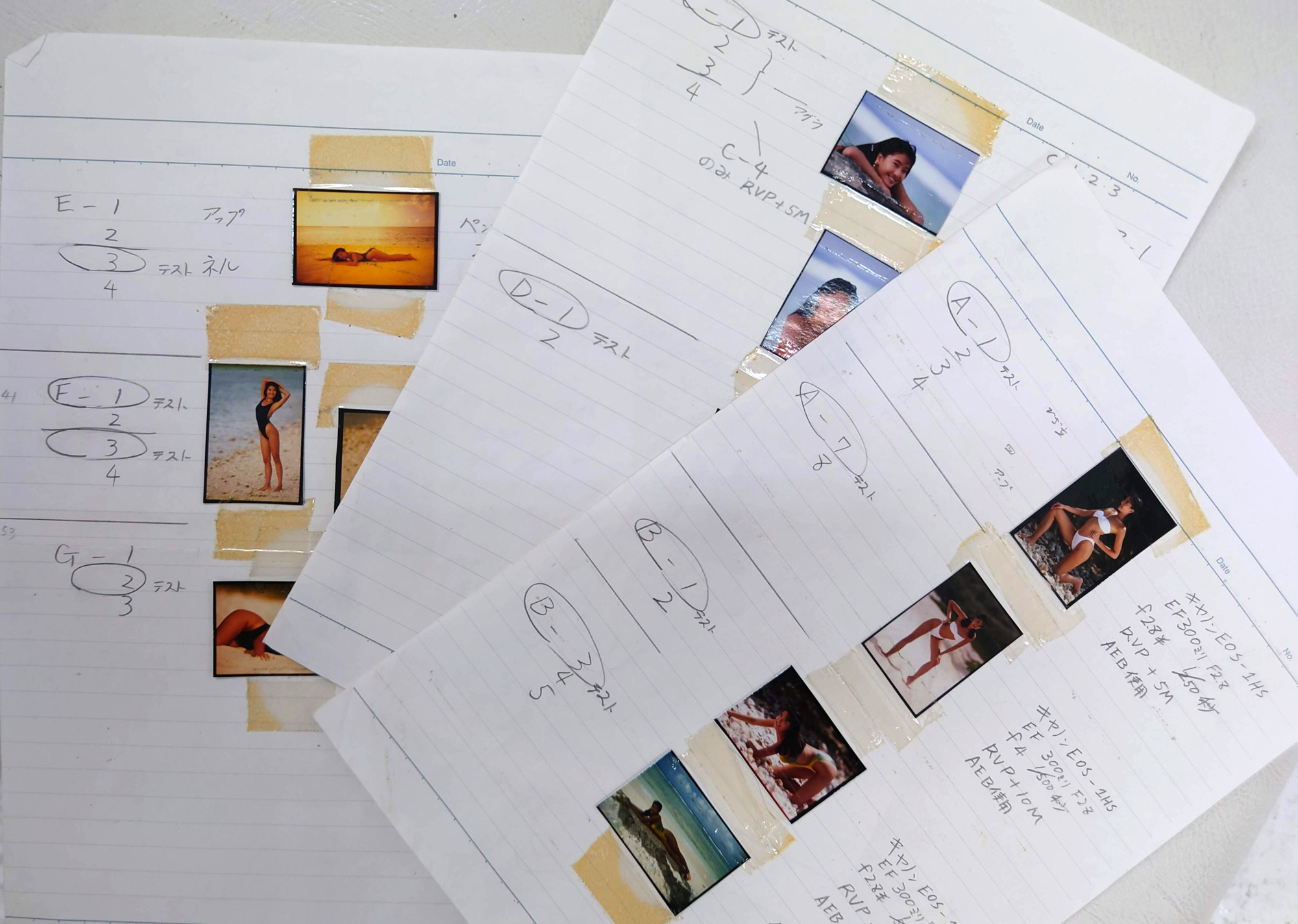 その後、86年以降のグラビア、表紙の撮影記録ノート。