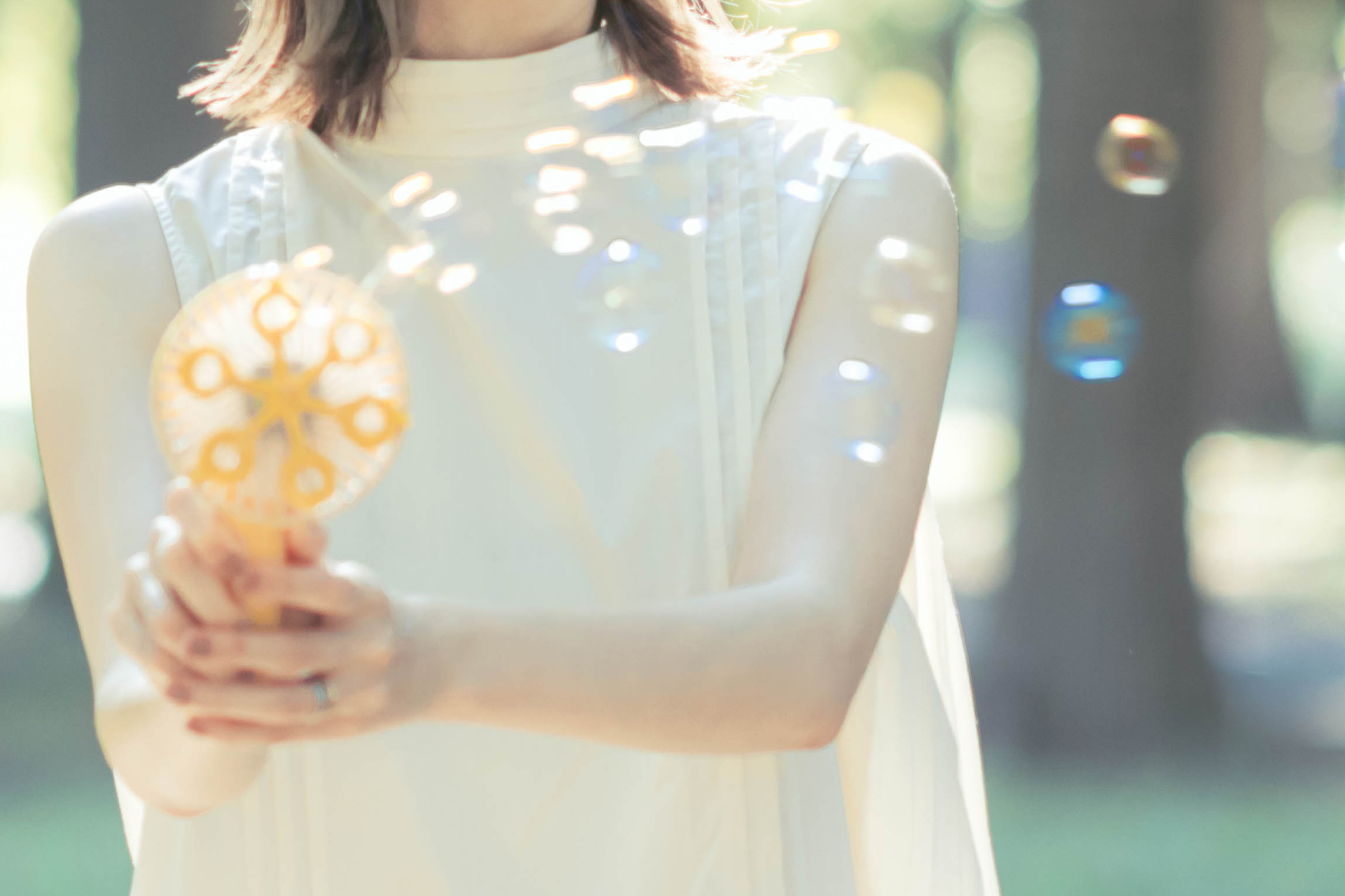 シャボン玉を使って前ボケを作り出す