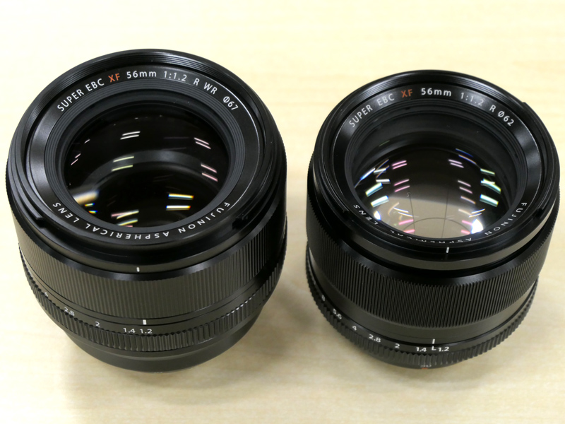 左が「XF56mmF1.2 R WR」、右が従来モデルの「XF56mmF1.2 R」