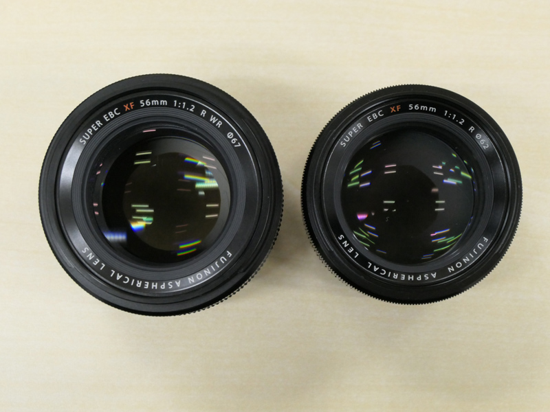 左が「XF56mmF1.2 R WR」、右が従来モデルの「XF56mmF1.2 R」