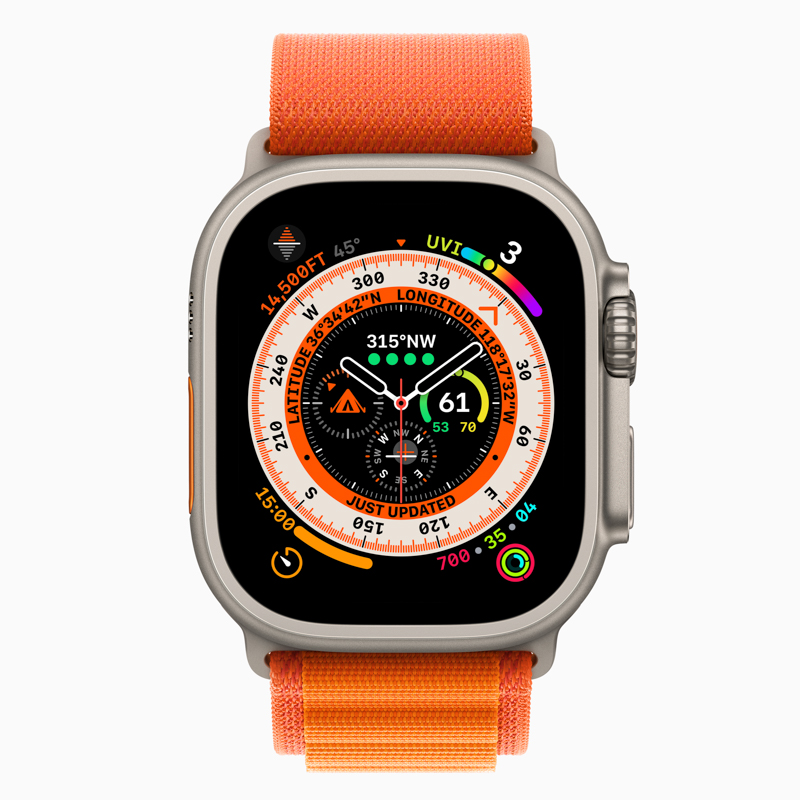 Apple Watch Ultra。アルパインループを装着