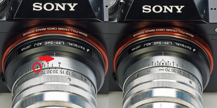 レンズ指標を上部へ（調節例）