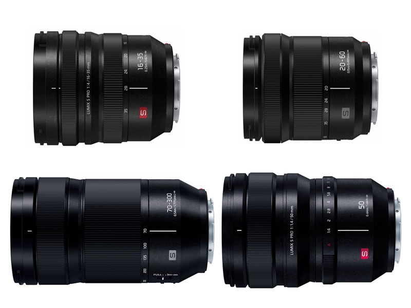 上段左からLUMIX S PRO 16-35mm F4、LUMIX S 20-60mm F3.5-5.6。下段左からLUMIX S 70-300mm F4.5-5.6 MACRO O.I.S.、LUMIX S PRO 50mm F1.4