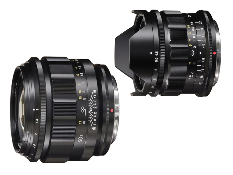 ニコンZ用のSUPER WIDE-HELIAR 15mm F4.5 Aspherical（右上）とNOKTON 50mm F1 Aspherical（左下）