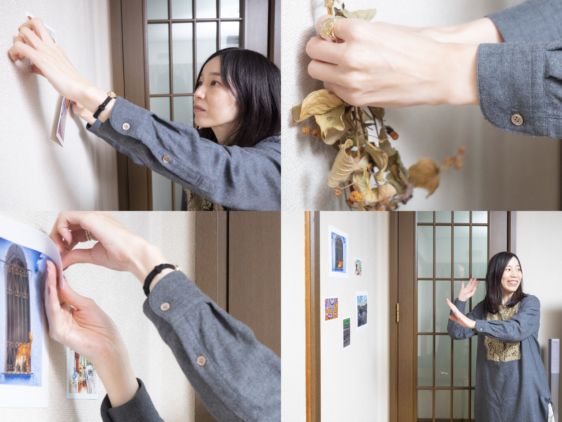 真剣に、そしてときには楽しそうに、作品を展示していく市ノ川さん。「これならできそう」を思えるテクニックを披露してくれる