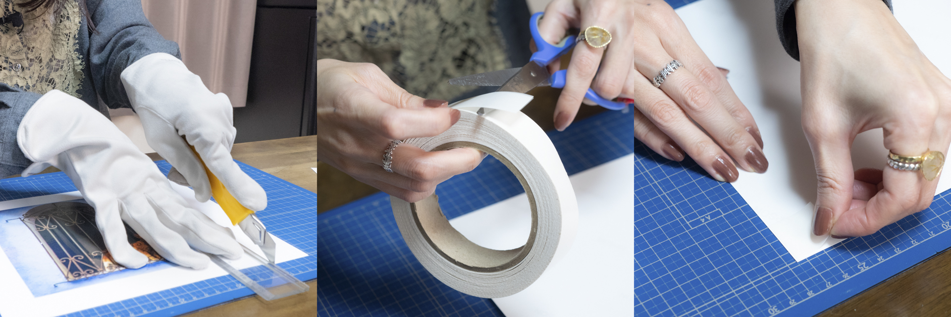 プリントの余白の広さを揃えて、裏面の四隅に両面テープを貼る