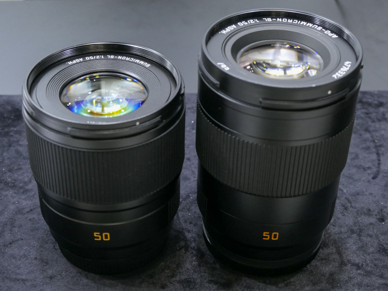 ズミクロンSL f2/50mm ASPH.（左）とアポ・ズミクロン SL f2/50mm ASPH.（右）。サイズ感が異なる。