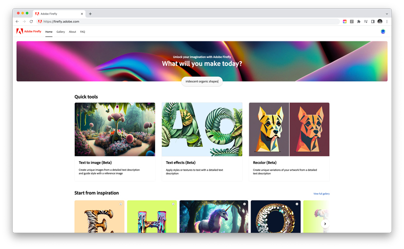 Adobe Fireflyのメイン画面