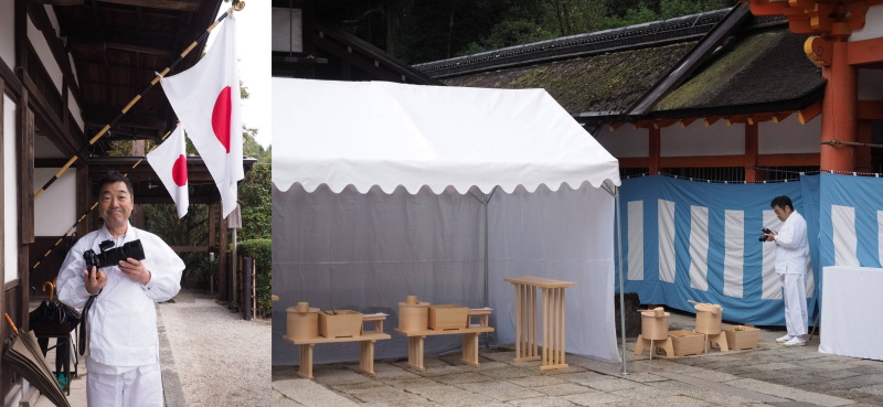 白装束に着替え、御参拝の儀だけでなく用意された装飾や備品を記録として細かく撮影していく