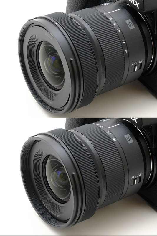 インナーズームなのでズーミングしてもバランスの変化が少ないのは長所。テレ端方向にズームすると前玉が引っ込むためレンズフードの役割を助ける遮光効果も期待できます