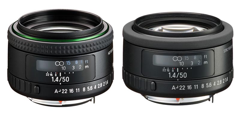 左から「HD PENTAX-FA 50mmF1.4」「smc PENTAX-FA 50mmF1.4 Classic」。こう見えて2023年発売の新製品