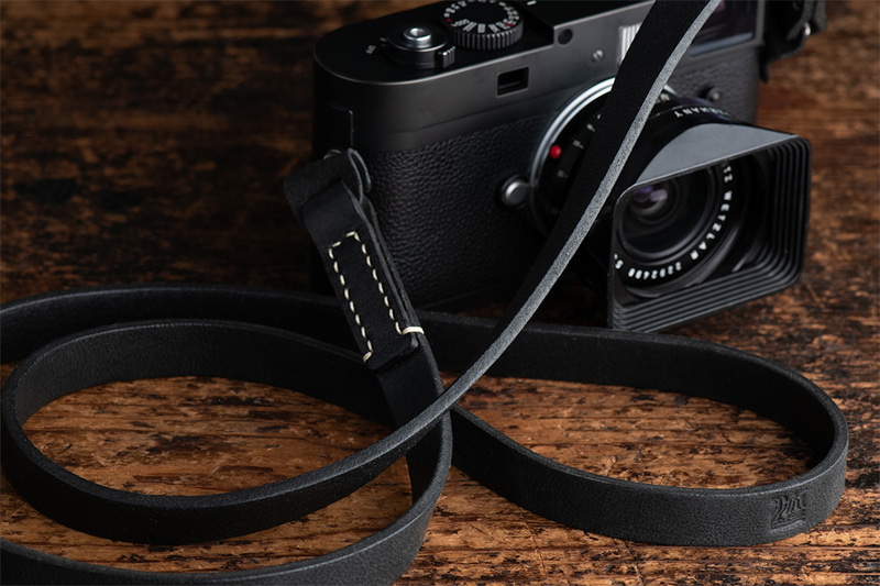 レザーネックカメラストラップ ストレートカット（ディープブラック）