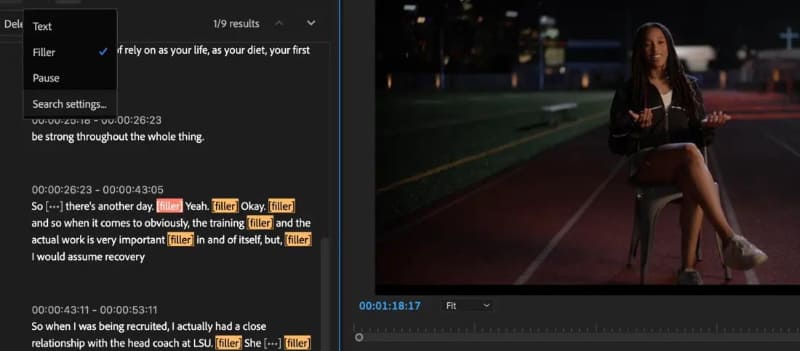 Premiere Proの「文字起こしベースの編集」で、フィラーワードを識別するようになった