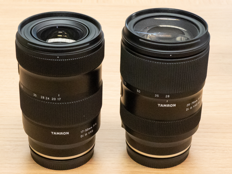参考：サイズ比較。左が17-50mm F/4 Di III VXD、右が28-75mm F/2.8 Di III VXD G2