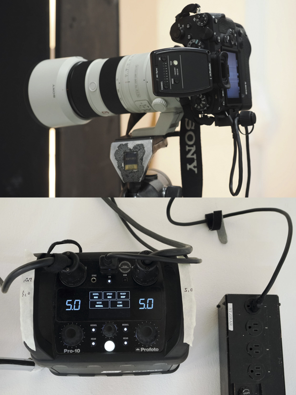 （上）今回のメイン機、ソニーα1　（下）今回ストロボは全てスタジオからレンタルしたプロフォトのPro-10