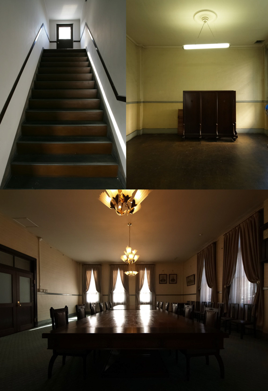 左上は屋上に続く階段、右上と下は2階にある部屋（2006年11月撮影）