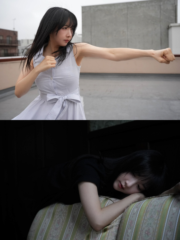 建物の曲線の美しさや重厚さが女の子に寄り添い引き立てる