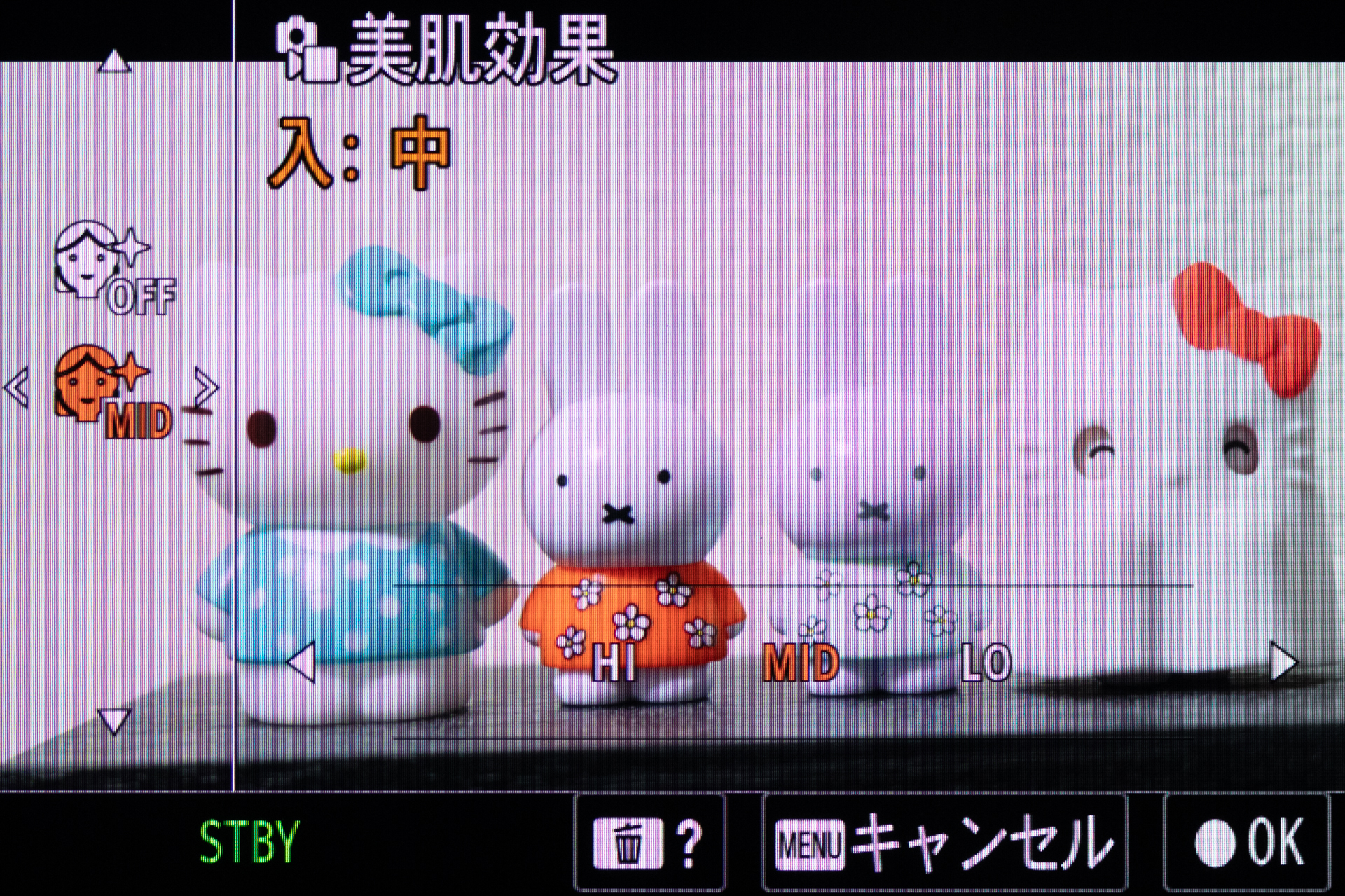 美肌効果の設定画面