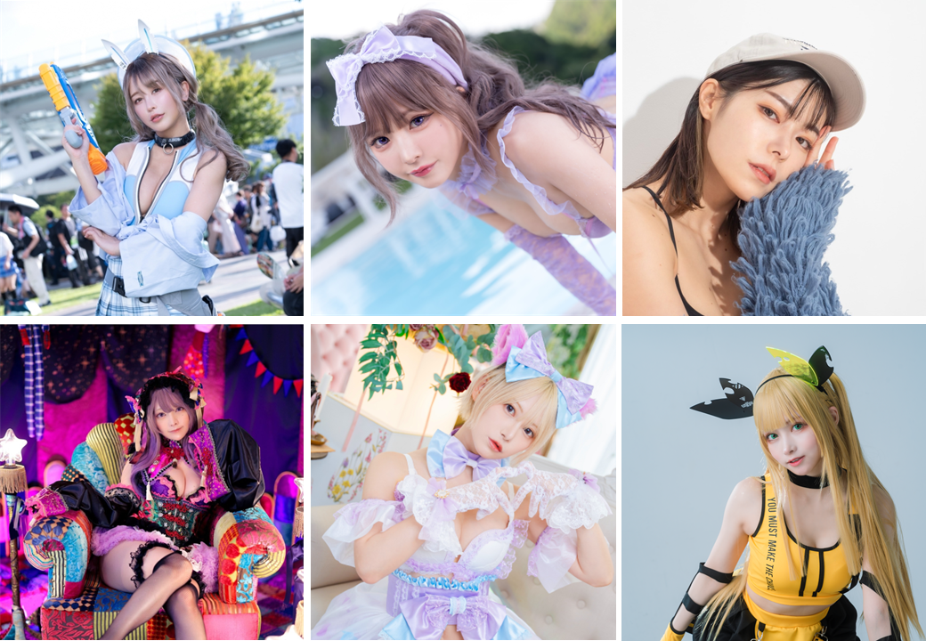 出演コスプレイヤー（上段左からいくみ、kipi、桃戸もも、下段左から宮本彩希、篠崎こころ、えい梨）※敬称略
