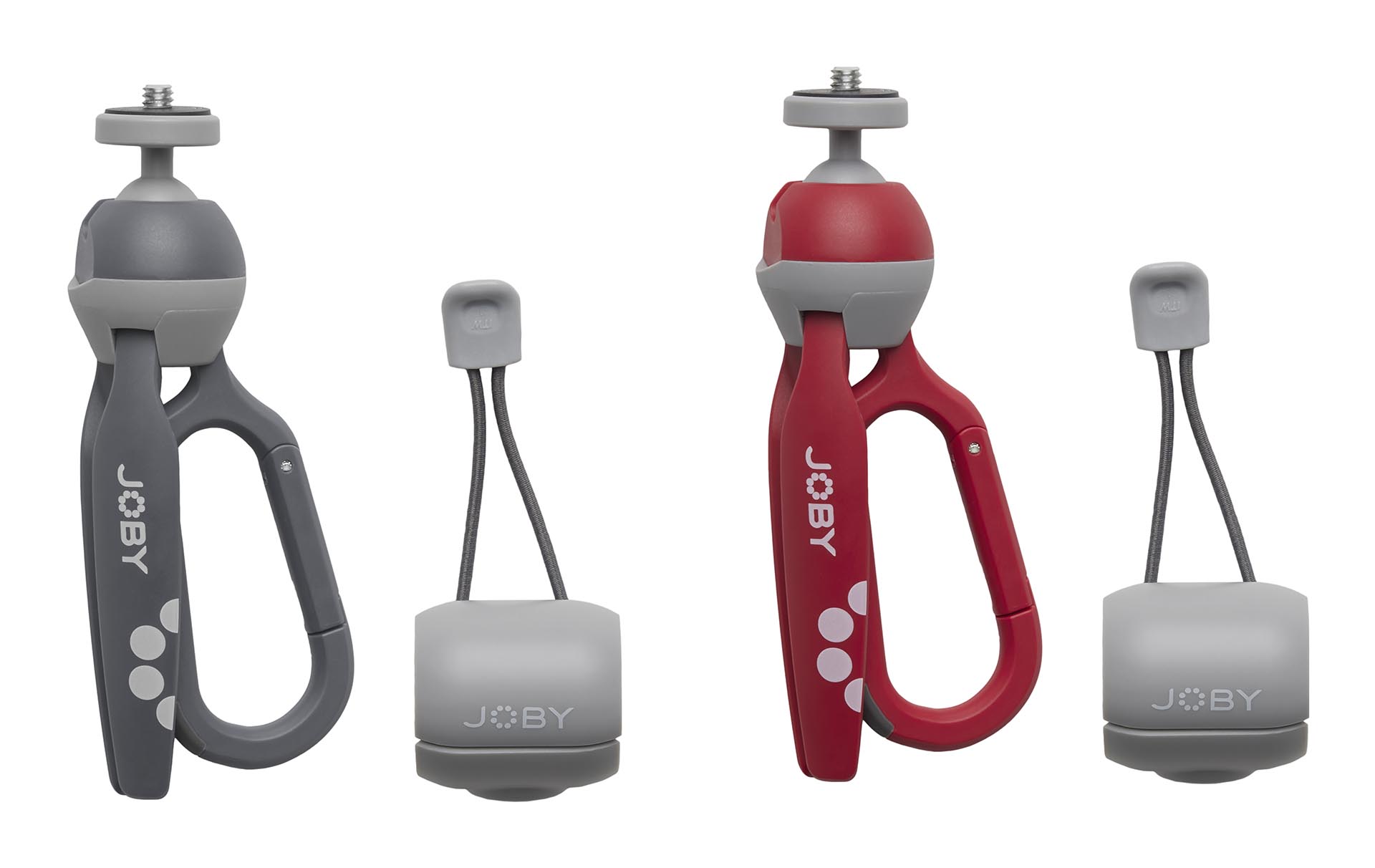 ハンディーポッド クリップ。左からグレー、レッド