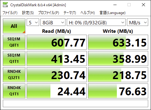 データサイズ「8GiB」時のベンチマーク結果