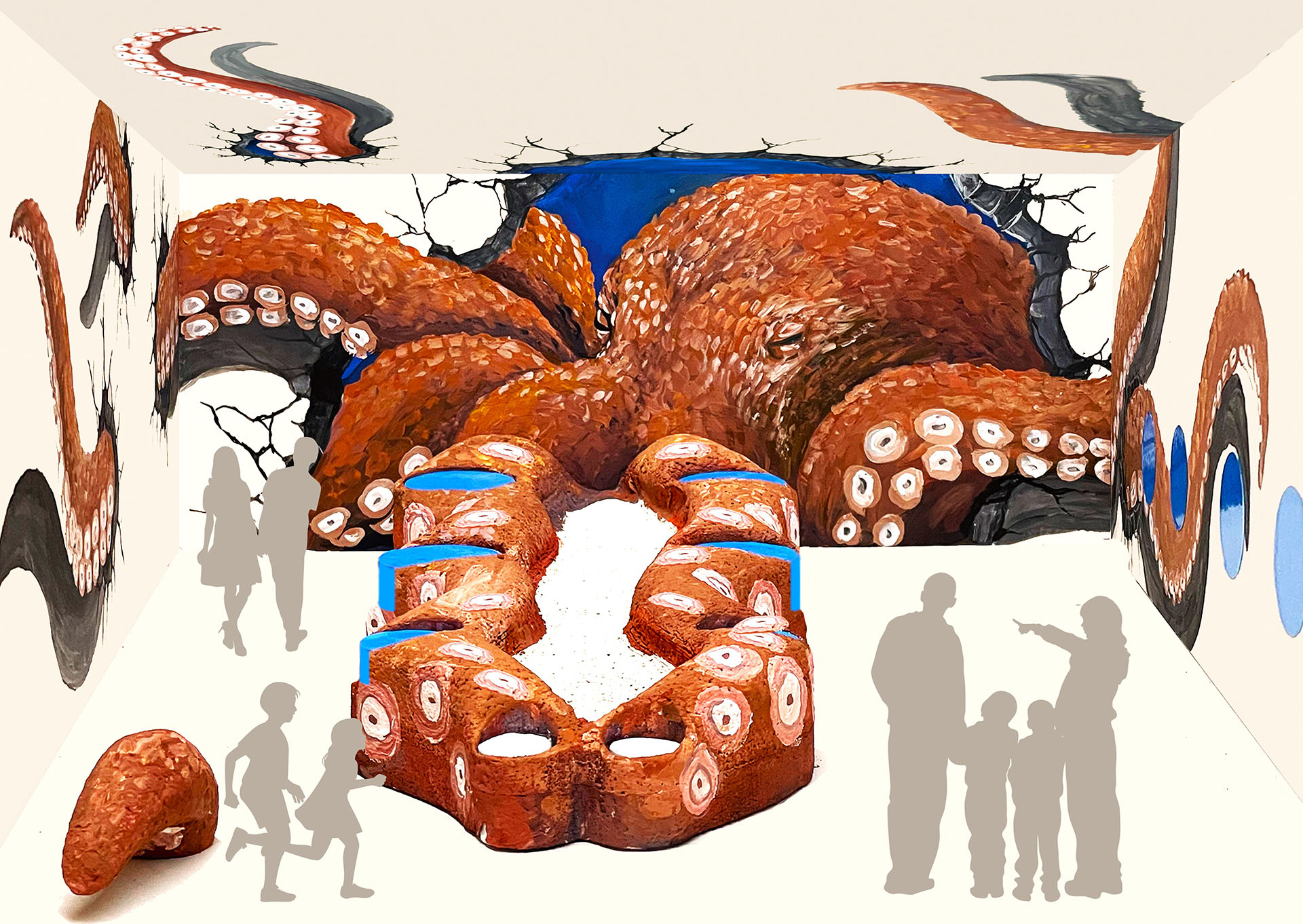 「みずだこ館」内装　巨大なタコが侵入してきたかのようなデザイン（イメージ）