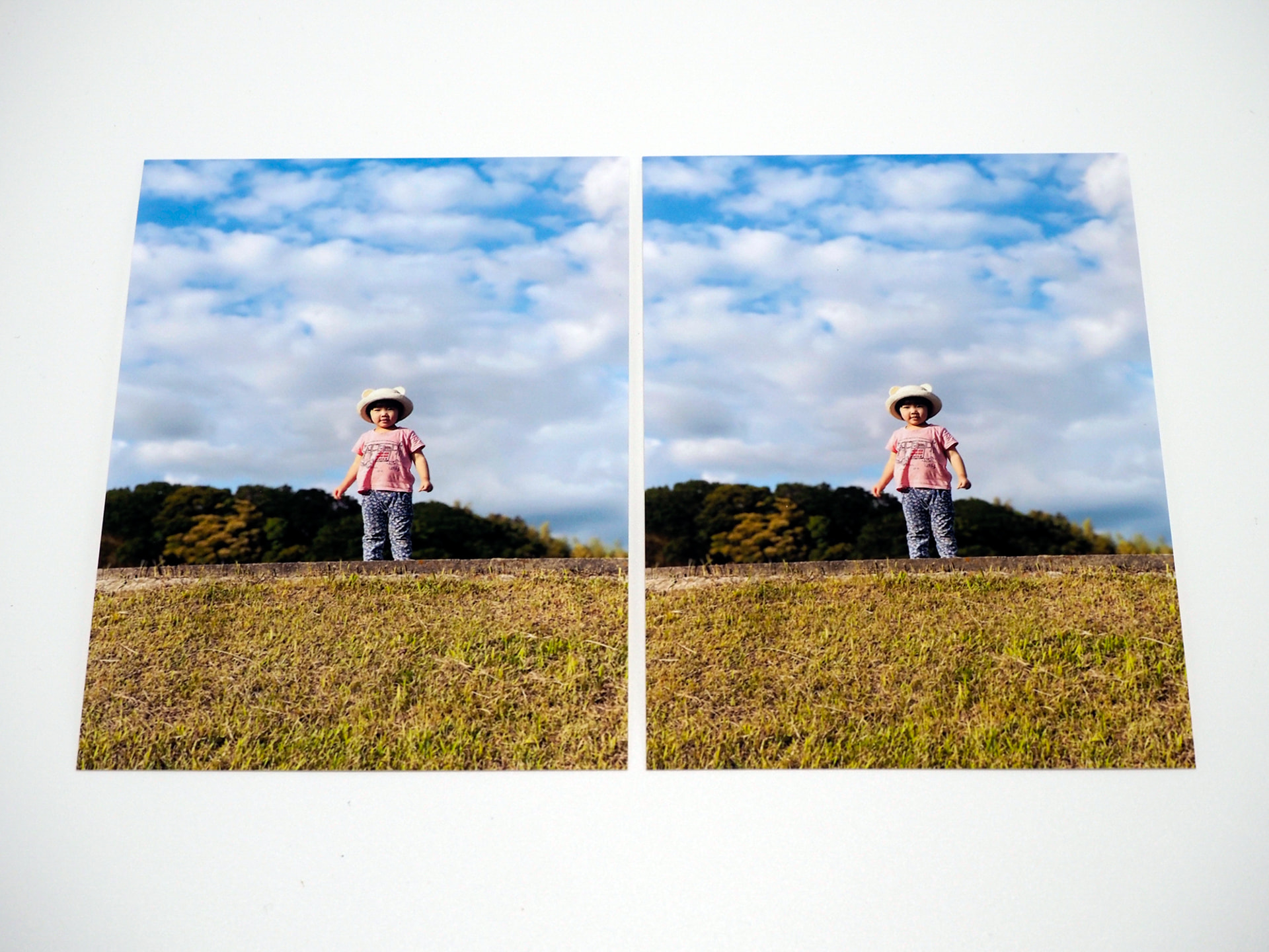 「写真用紙〈光沢〉」を使用した印刷品質比較。普通（左）とキレイ（右）