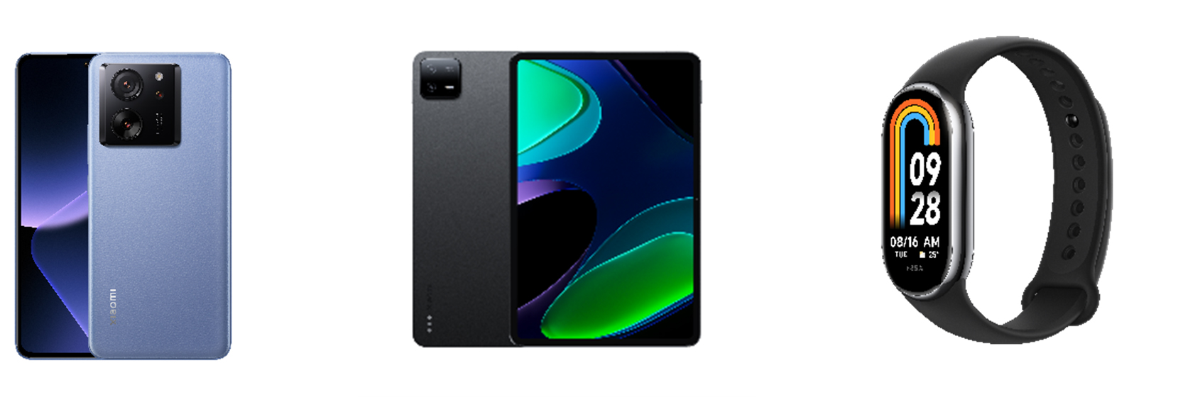 賞品（左からXiaomi 13T Pro、Xiaomi Pad 6、Xiaomi Smart Band 8）