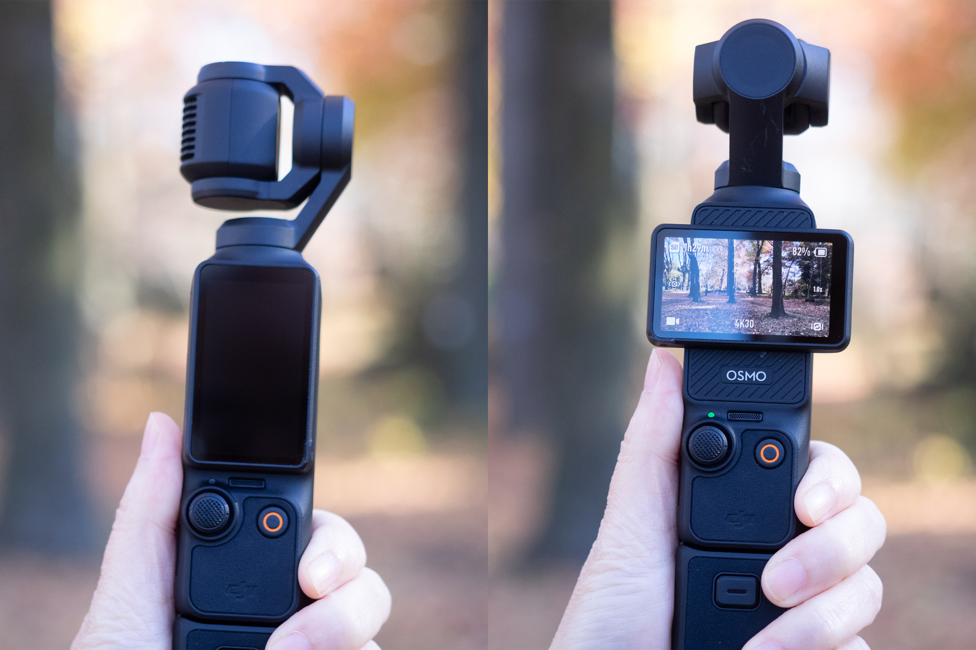 Pocket 3はあらかじめ指定したカメラの向きで起動できる。筆者は「前方」（撮影者の反対側）に設定して、起動してすぐにスナップ撮影できるようにしている。自撮りがメインなら、「後方」にしておけばよい