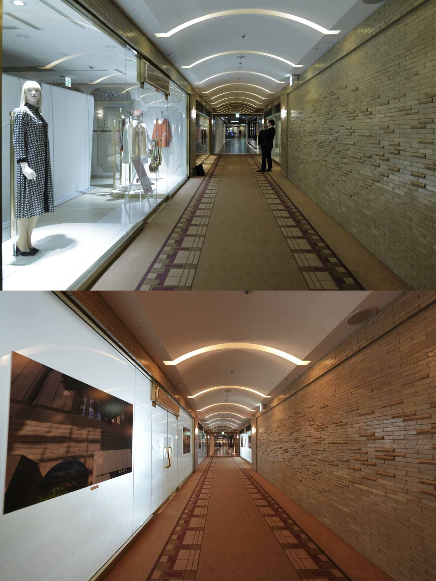 本館とタワー館を繋ぐ地下連絡通路のショーウィンドウでも展示が始まった。上はまだテナントが入っている状態で下は展示後の様子