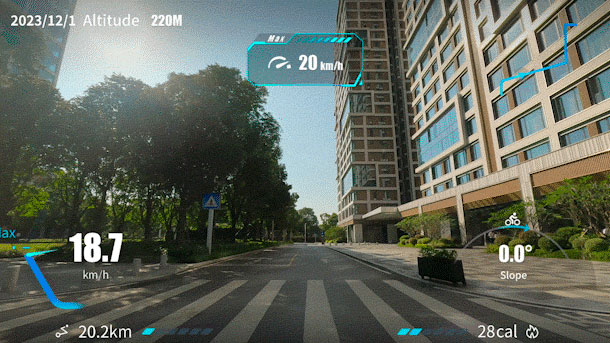 映像に走行データを重ね合わせた様子