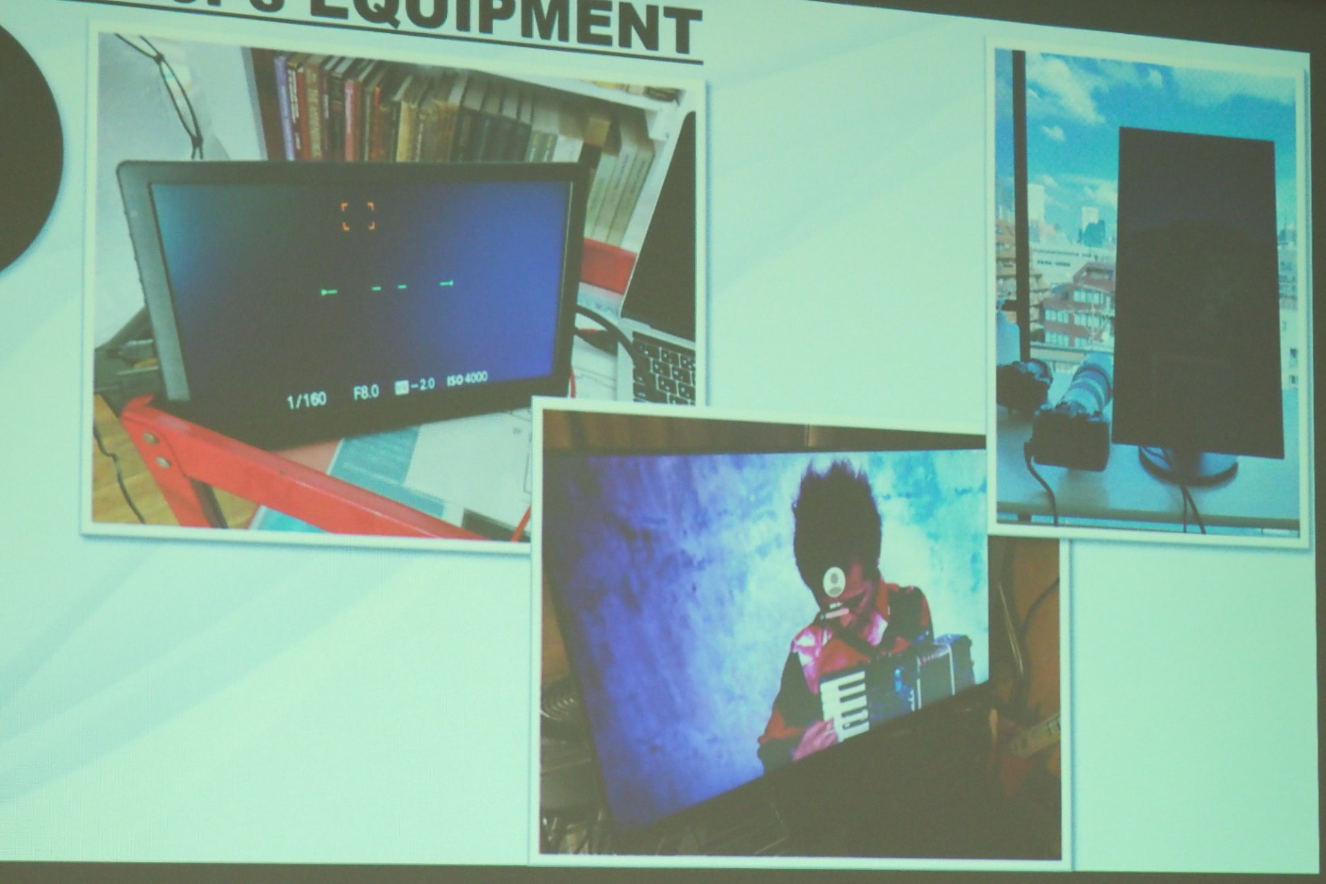 緒車氏のモニター活用例。左がモバイルモニター、中央が自宅用モニター、右がスタジオに持ち込んだモニター