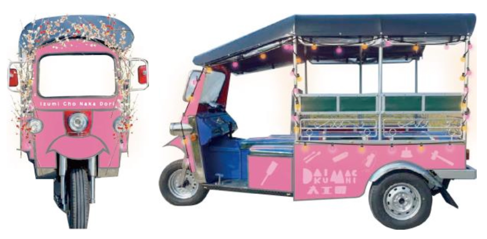 期間限定で「梅トゥクトゥク」が運行する（運行区間：千波湖西駐車場と偕楽園表門の間）