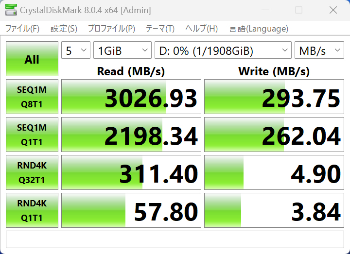 デバイスの書き込みキャッシュを有効化しなかった場合の結果